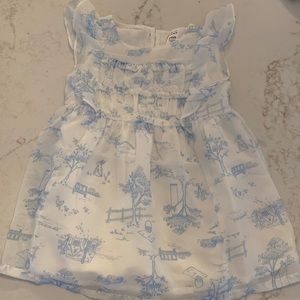 Blue and white toile toddler dress